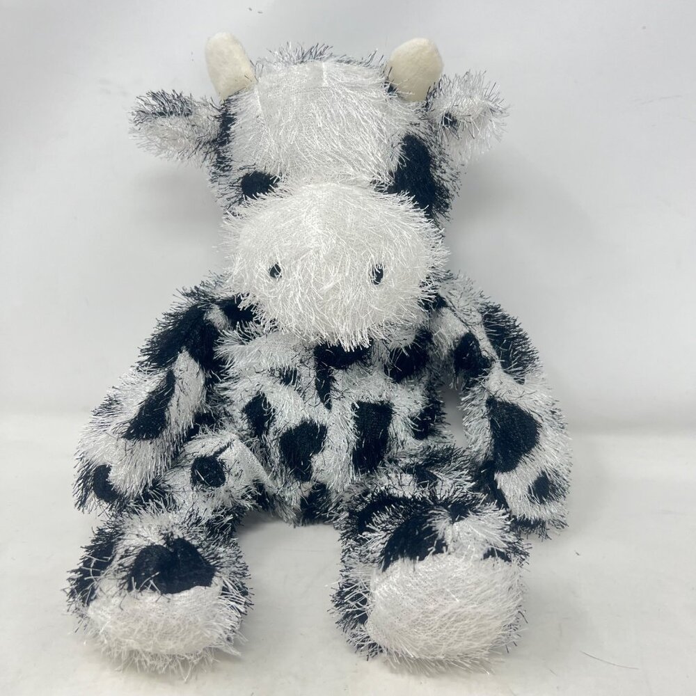Kellytoy Cow Black White Spots Eyelash Fur Plush Stuffed Animal 12" Long
